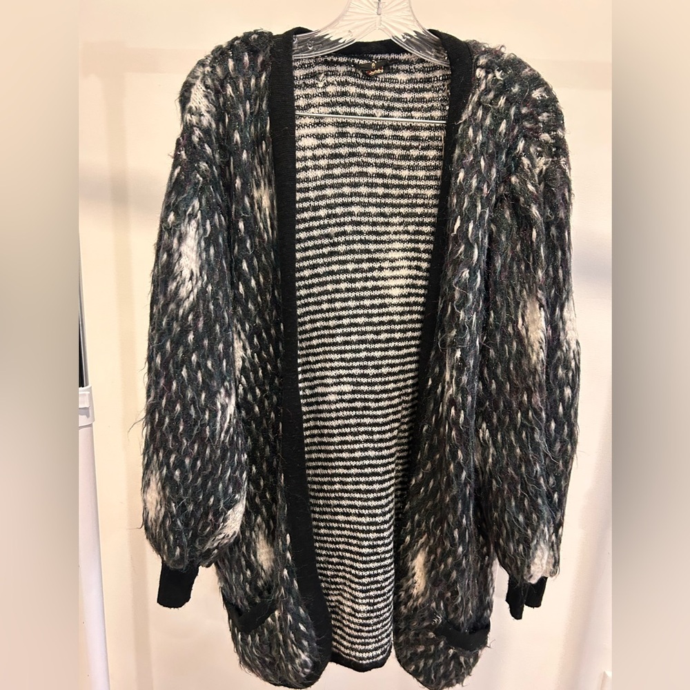 Cozy metallic Black and White Knit Cardigan